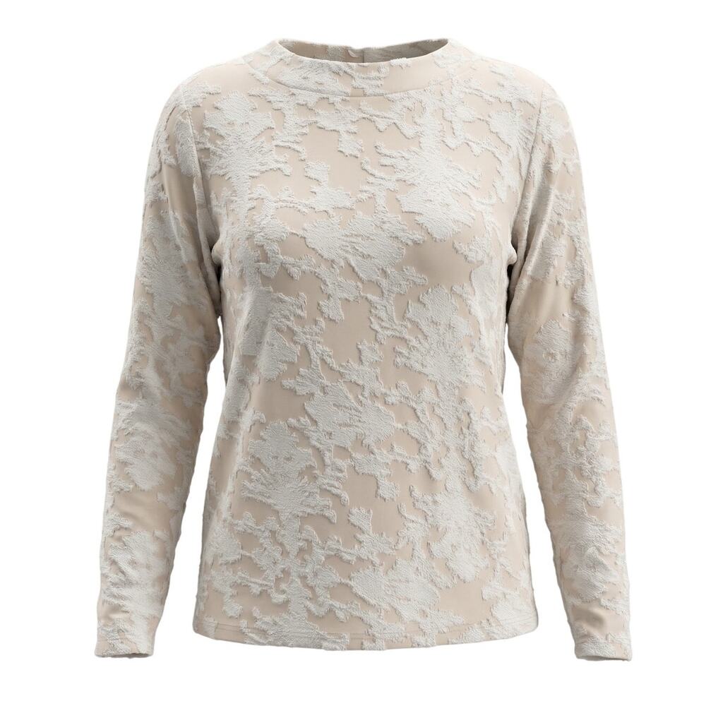 LOFT Womens S Boho Artsy Ethereal Cottagecore Textured Keyhole Long Sleeve Top